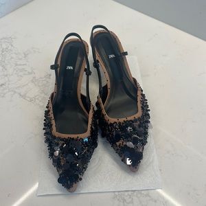 Zara Embellished Slingback Kitten heels